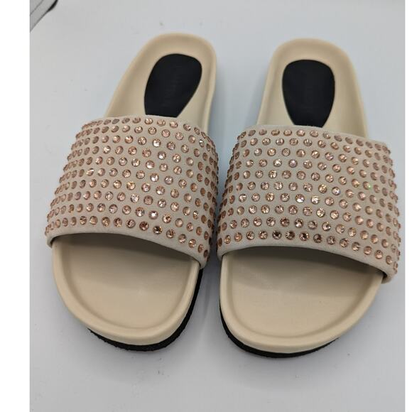 JW Anderson Suede Crystal Embellished Slides Beige Flat Sandals 38 US 7.5 NIB - Picture 11 of 13